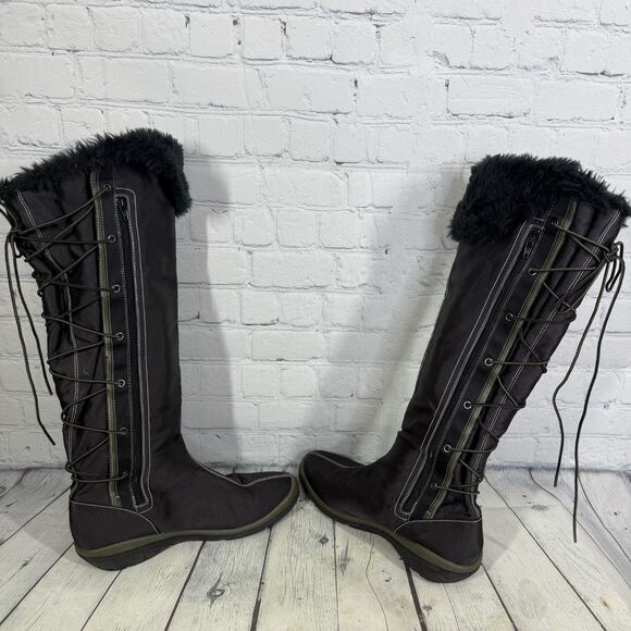Timberland Knee High Boots Women's Size 9 1/2 M Canvas Faux Fur Waterproof Lace - Picture 5 of 16
